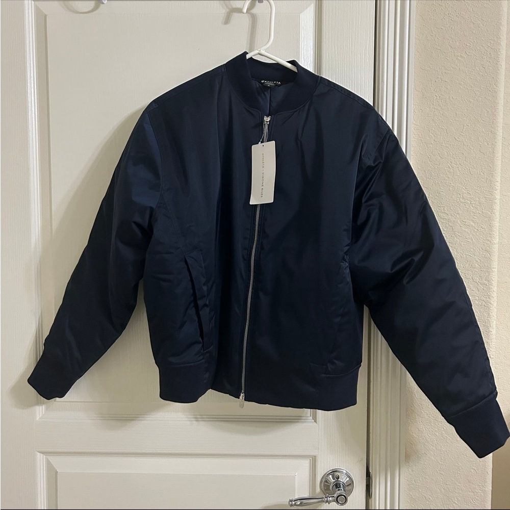 Athleta Sateen Bomber Jacket - navy